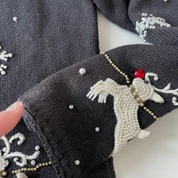 Michael Simon Cardigan Christmas Sweater Art Santa Claus Beaded Reindeer Large - Picture 12 of 16